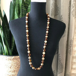 Joan Rivers Amber Brown Round Faceted Necklace 36”